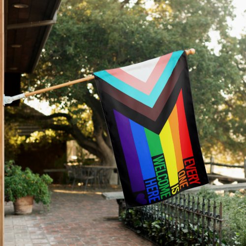 Everyone is Welcome Here Progress Pride Flag