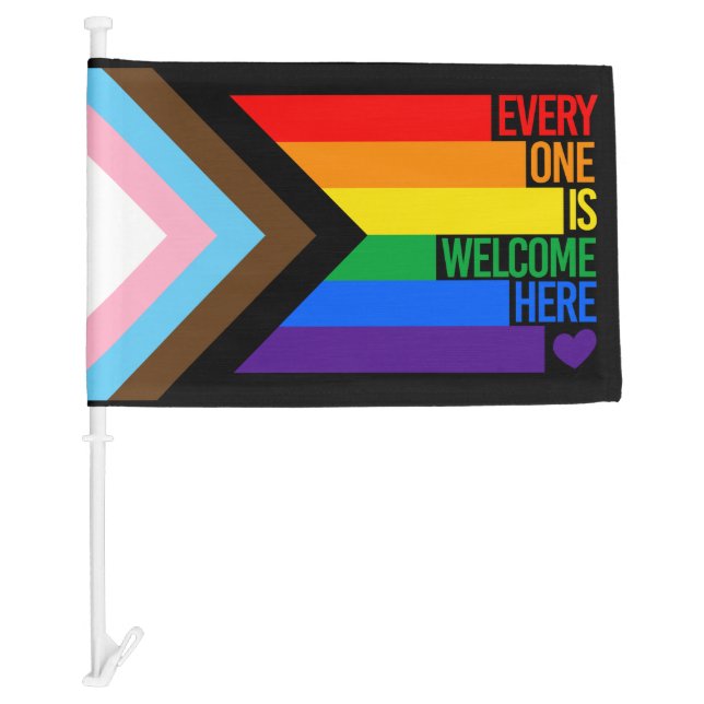 Everyone is Welcome Here (Progress Pride) Flag (Front)