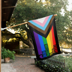 Everyone is Welcome Here (Progress Pride) Flag