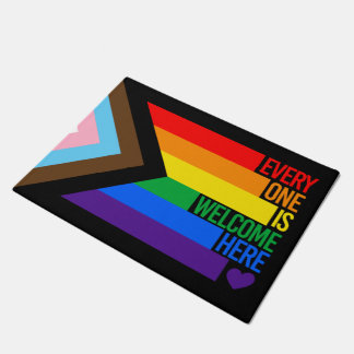 Everyone is Welcome Here (Progress Pride) Flag Ban Doormat