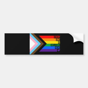 Everyone is Welcome Here (Progress Pride) Flag Bumper Sticker