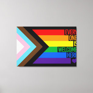 Everyone is Welcome Here (Progress Pride) Flag Canvas Print