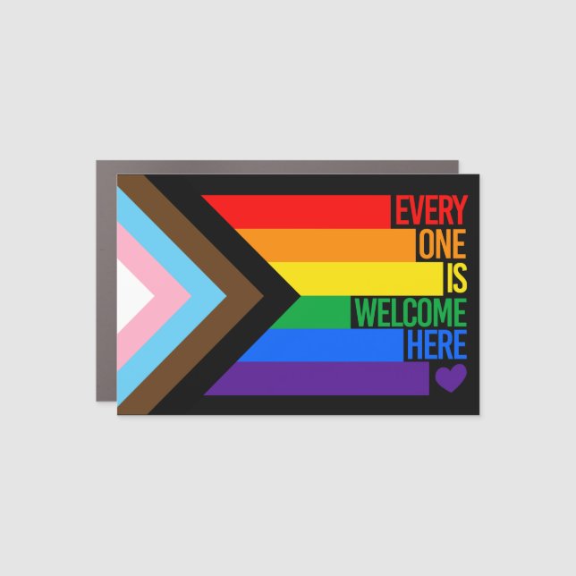Everyone is Welcome Here (Progress Pride) Flag Car Magnet (Front)