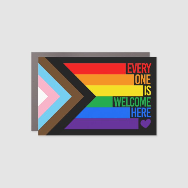 Everyone is Welcome Here (Progress Pride) Flag Car Magnet (Front)
