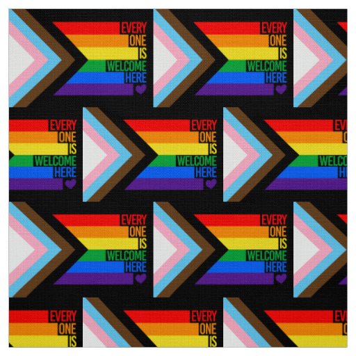 Everyone is Welcome Here (Progress Pride) Flag Fabric