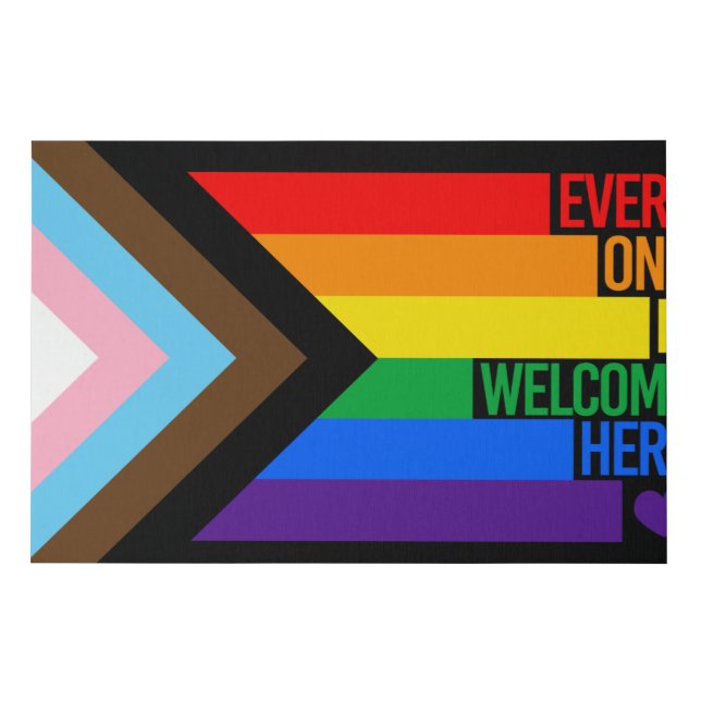 Everyone is Welcome Here (Progress Pride) Flag Faux Canvas Print (Front)