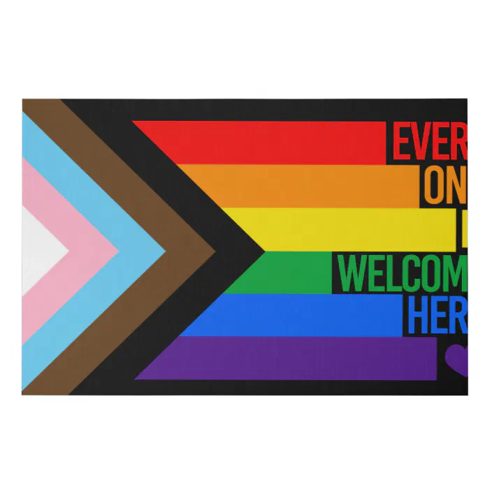 personalized everyone is welcome here progress pride flag faux canvas print zazzle com