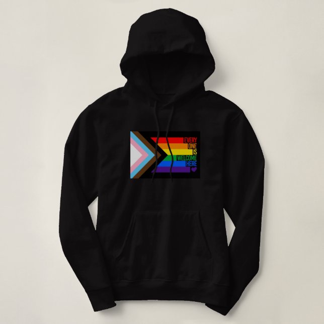 Everyone is Welcome Here (Progress Pride) Flag Hoodie (Design Front)