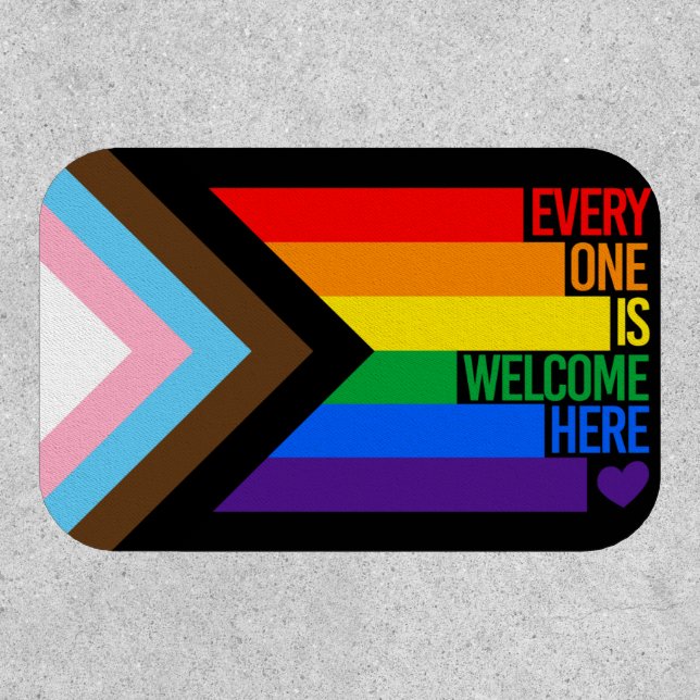 Everyone is Welcome Here (Progress Pride) Flag Patch (Front)