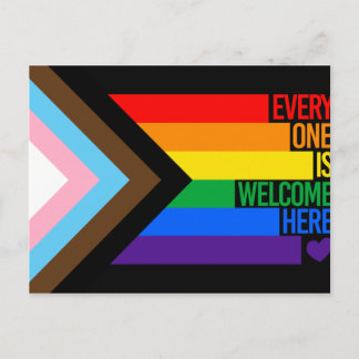 Everyone is Welcome Here (Progress Pride) Flag Postcard