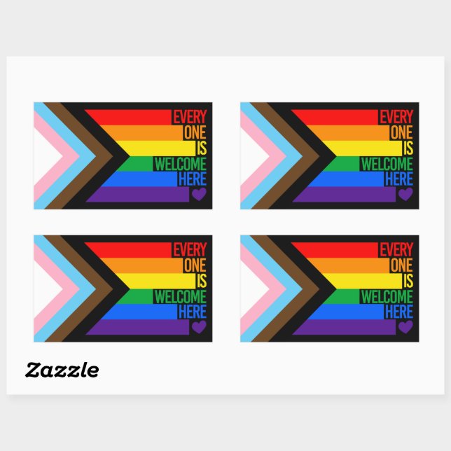 Everyone is Welcome Here (Progress Pride) Flag Rectangular Sticker (Sheet)