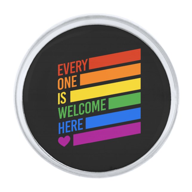 Everyone is Welcome Here Silver Finish Lapel Pin (Front)