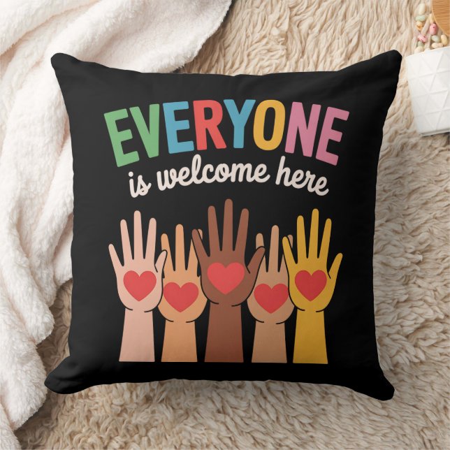 Everyone Is Welcome Here Throw Pillow (Blanket)