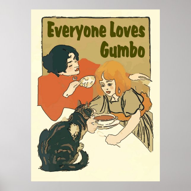Everyone Loves Gumbo Vintage Cat Sign (Front)