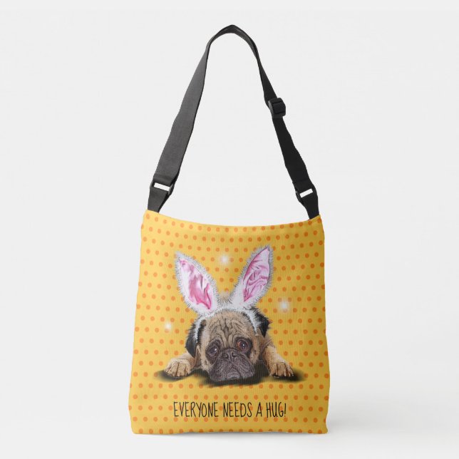 Everyone needs a hug yello Pug cross body tote bag (Front)