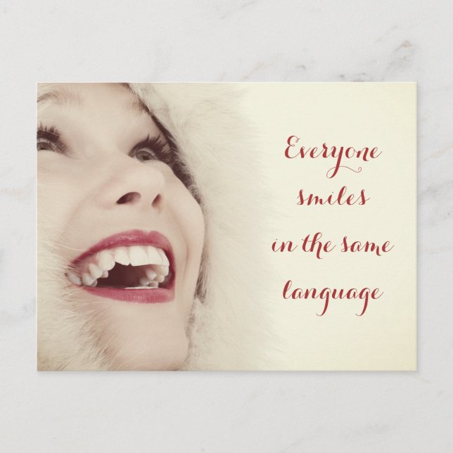 Everyone smiles in the same language postcard (Front)