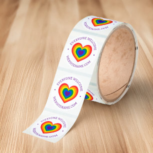 Everyone Welcome LGBTQ Rainbow Heart Website Classic Round Sticker