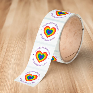 Everyone Welcome LGBTQ Rainbow Heart Website Classic Round Sticker
