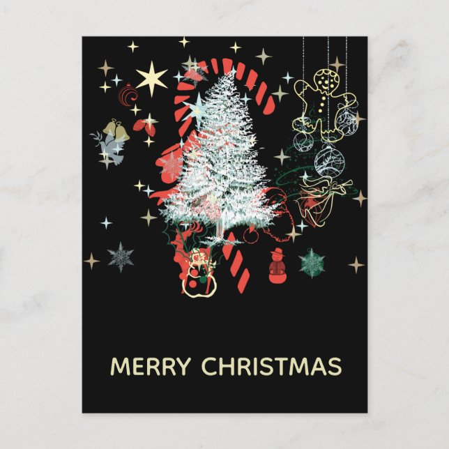 Everything Christmas Candy Cane Trees Black Holiday Postcard (Front)