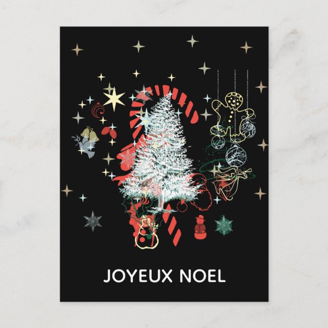 Everything Christmas Joyeux Noel Candy Cane Black Holiday Postcard (Front)