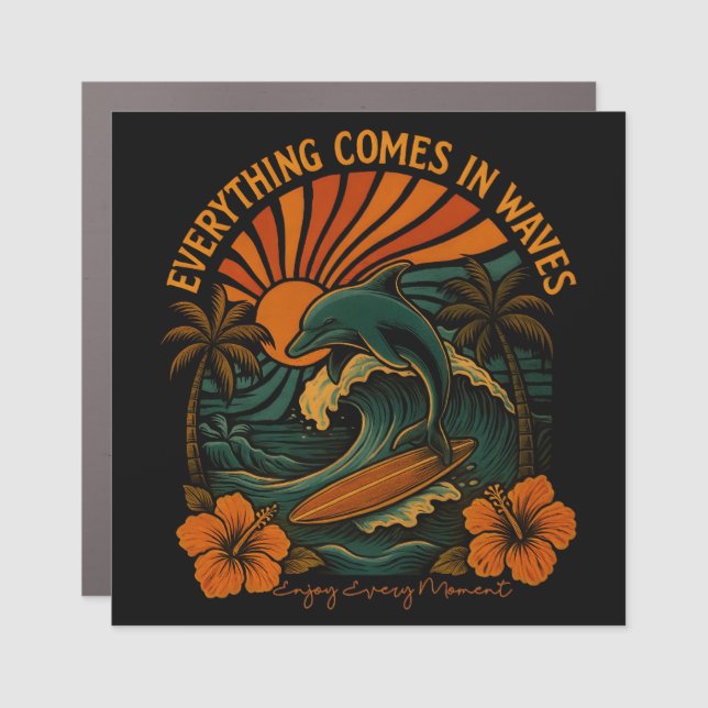 Everything Comes In Waves Retro Car Magnet (Front)
