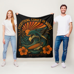 Everything Comes In Waves Retro Fleece Blanket