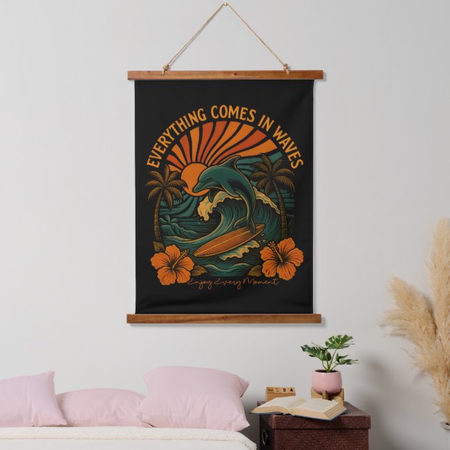 Everything Comes In Waves Retro Hanging Tapestry (Bedroom)
