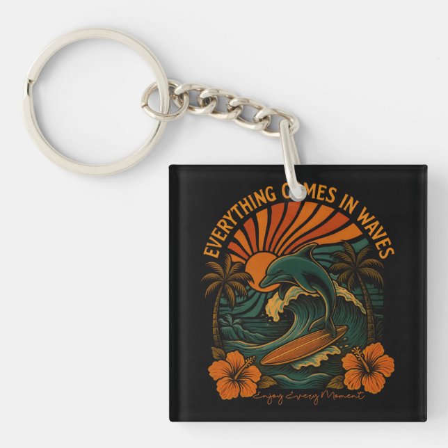 Everything Comes In Waves Retro Keychain (Front)