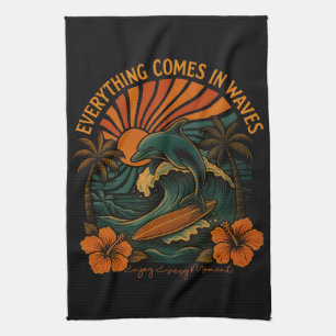 Everything Comes In Waves Retro Kitchen Towel