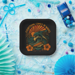 Everything Comes In Waves Retro Paper Plates