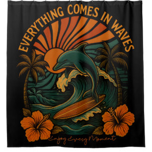 Everything Comes In Waves Retro Shower Curtain