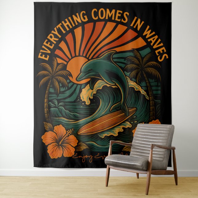 Everything Comes In Waves Retro Tapestry (In Situ)
