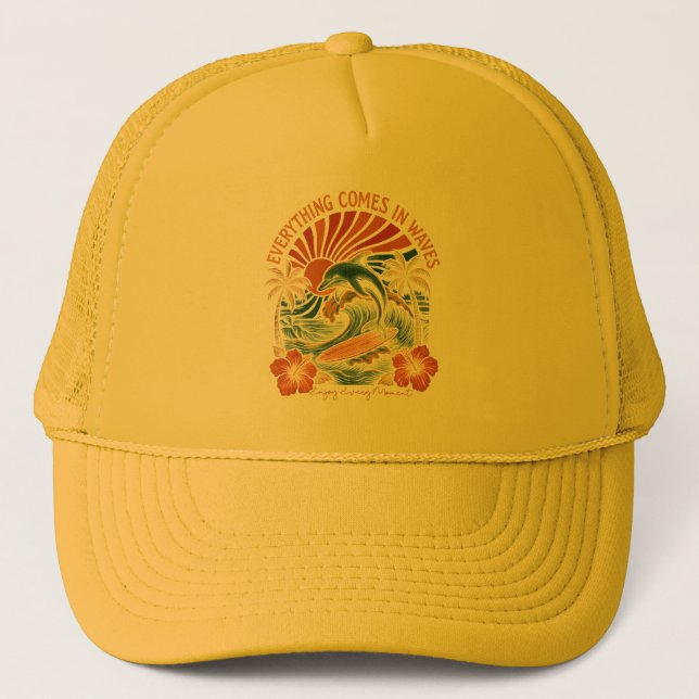 Everything Comes In Waves Retro Trucker Hat (Front)