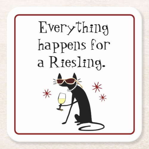 Everything Happens for a Riesling Wine Pun Square Paper Coaster