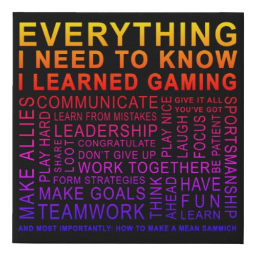 Everything I Need I Learned Gaming Color Faux Canvas Print