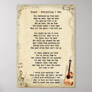 Everything I Own Song Lyric Vintage Wall Art Print