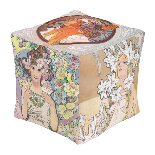 Everything is Alphonse Mucha Pouf (Angled Front)
