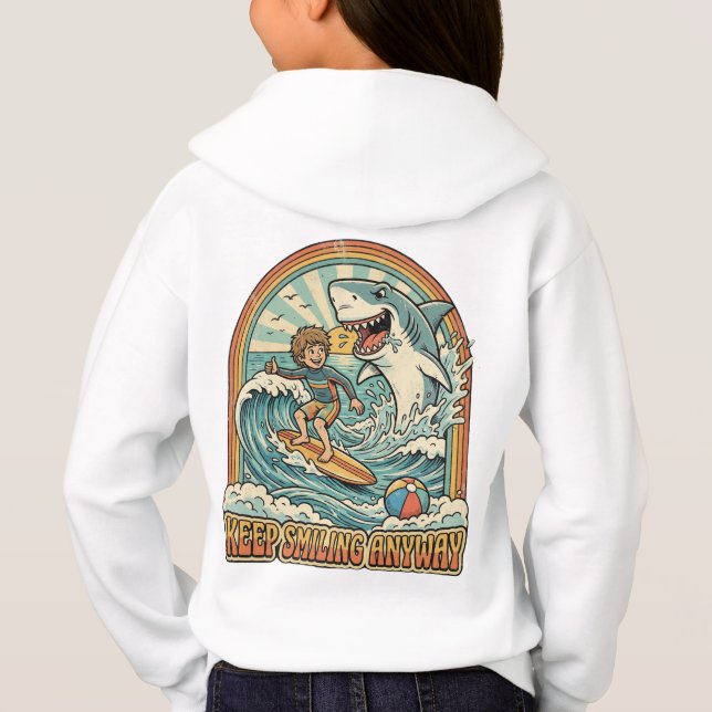 Everything Is Fine Funny Retro Shark Beach Graphic Hoodie (Back)