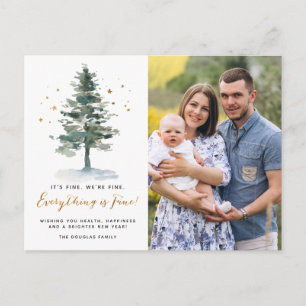 Everything is Fine Gold Script Chic Christmas Tree Holiday Postcard