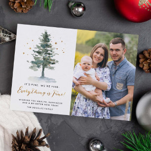 Everything is Fine Grateful Gold Script Photo Holiday Card