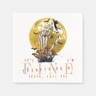 Everything Is Fine Halloween Skeleton Black Cat Napkins