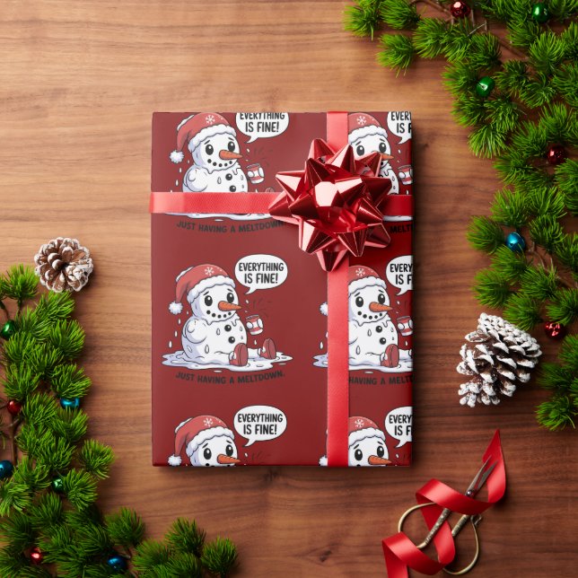 Everything Is Fine Just Having a Meltdown Snowman Wrapping Paper (Holiday Gift)