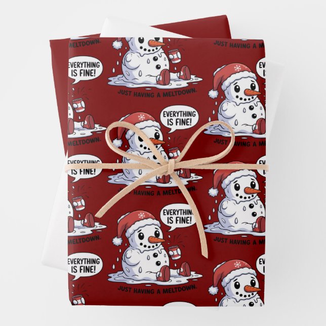 Everything Is Fine Just Having a Meltdown Snowman Wrapping Paper Sheets (In situ)