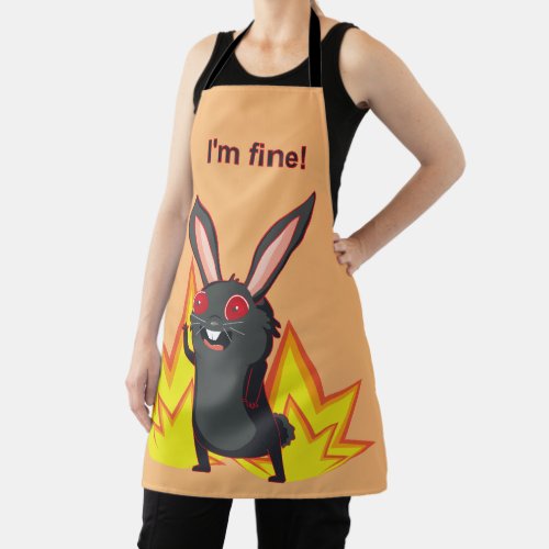 Everything is fine meme with black rabbit apron