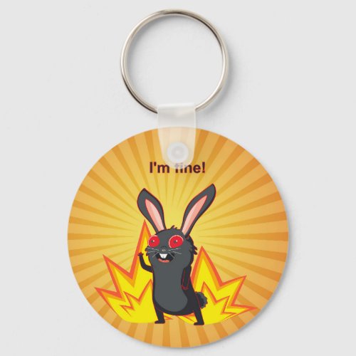 Everything is fine meme with black rabbit keychain