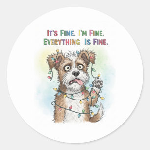 Everything is Fine Quirky Colorful Christmas Dog Classic Round Sticker
