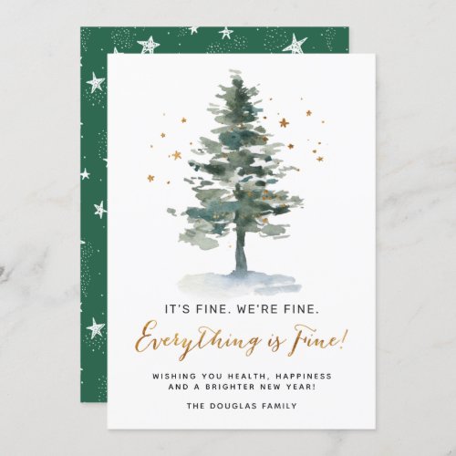Everything is Fine Watercolor Christmas Tree Holiday Card