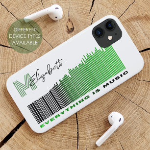 Everything is Music Green Sound Barcode Monogram iPhone 11 Case
