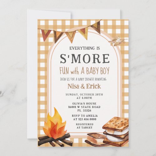 Everything is Smore Fun Gingham Baby Shower  Invitation