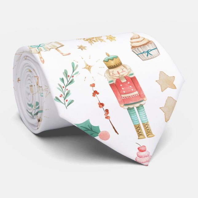 Everything Nutcracker Christmas Holiday White  Neck Tie (Rolled)